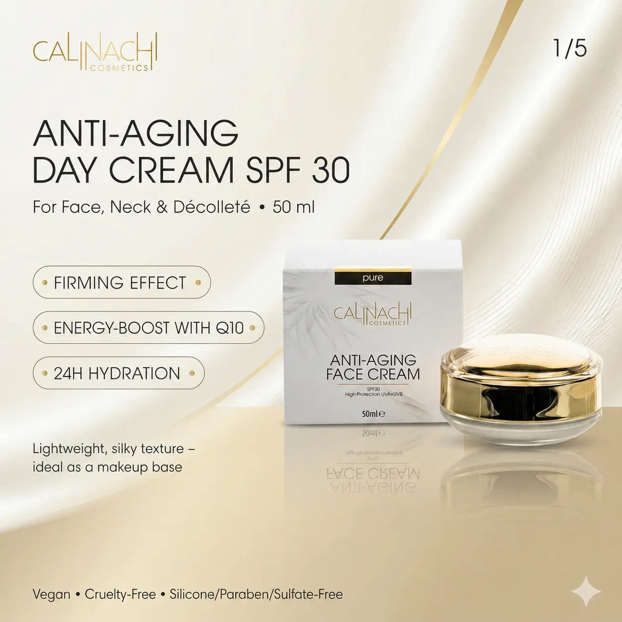 Anti-aging Day Face Cream for Face, Neck, and Décolletage, SPF30, 50ml. skincare CALINACHI Cosmetics